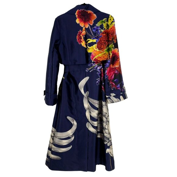 Jason Wu Purple Floral Print Silk Trench Coat Maximalist Art to Wear Eclectic - Picture 6 of 16